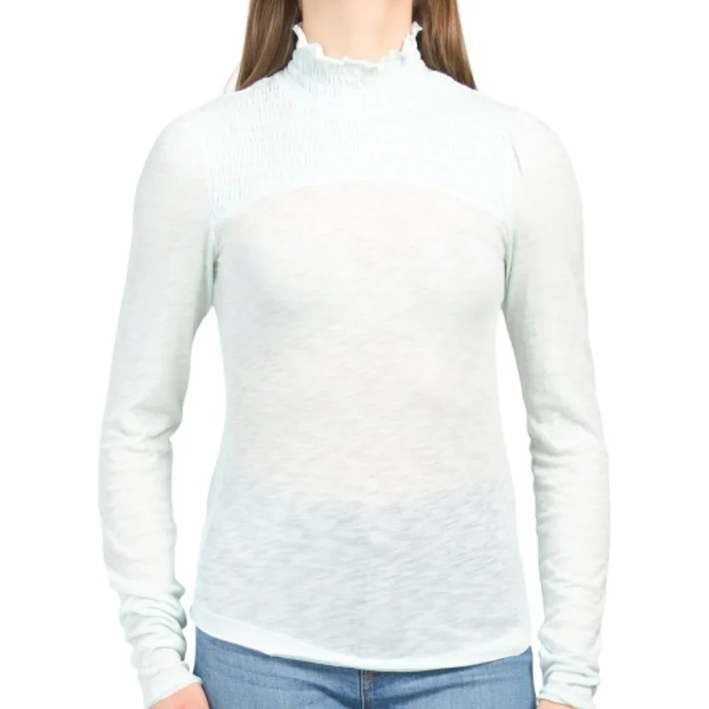FREE PEOPLE Caroline Long Sleeve Top Romantic Boho Pale Aqua